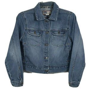 VTG Old Navy Jean Jacket Womens XS 100% Cotton Med Wash Studded Back "Fox"  READ